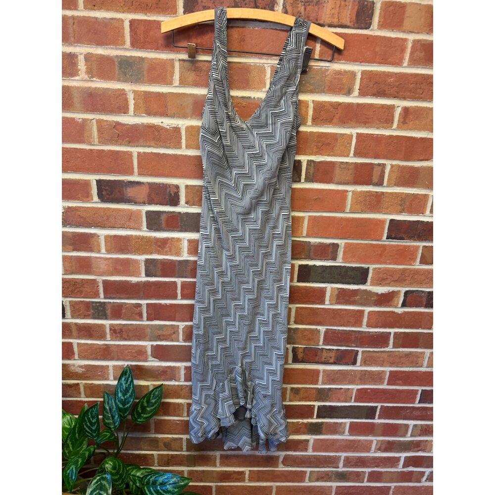 90s Amica Grey Chevron Midi Dress Sleeveless Flowing Size 2